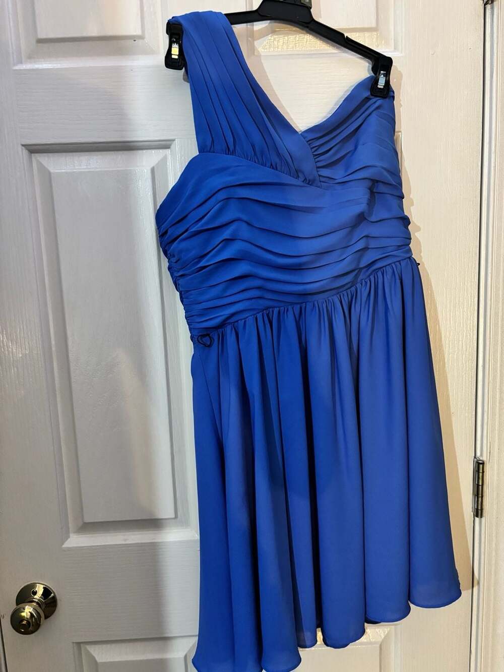 Express One-Shoulder Ruched Chiffon Cocktail Dress in Royal Blue 8